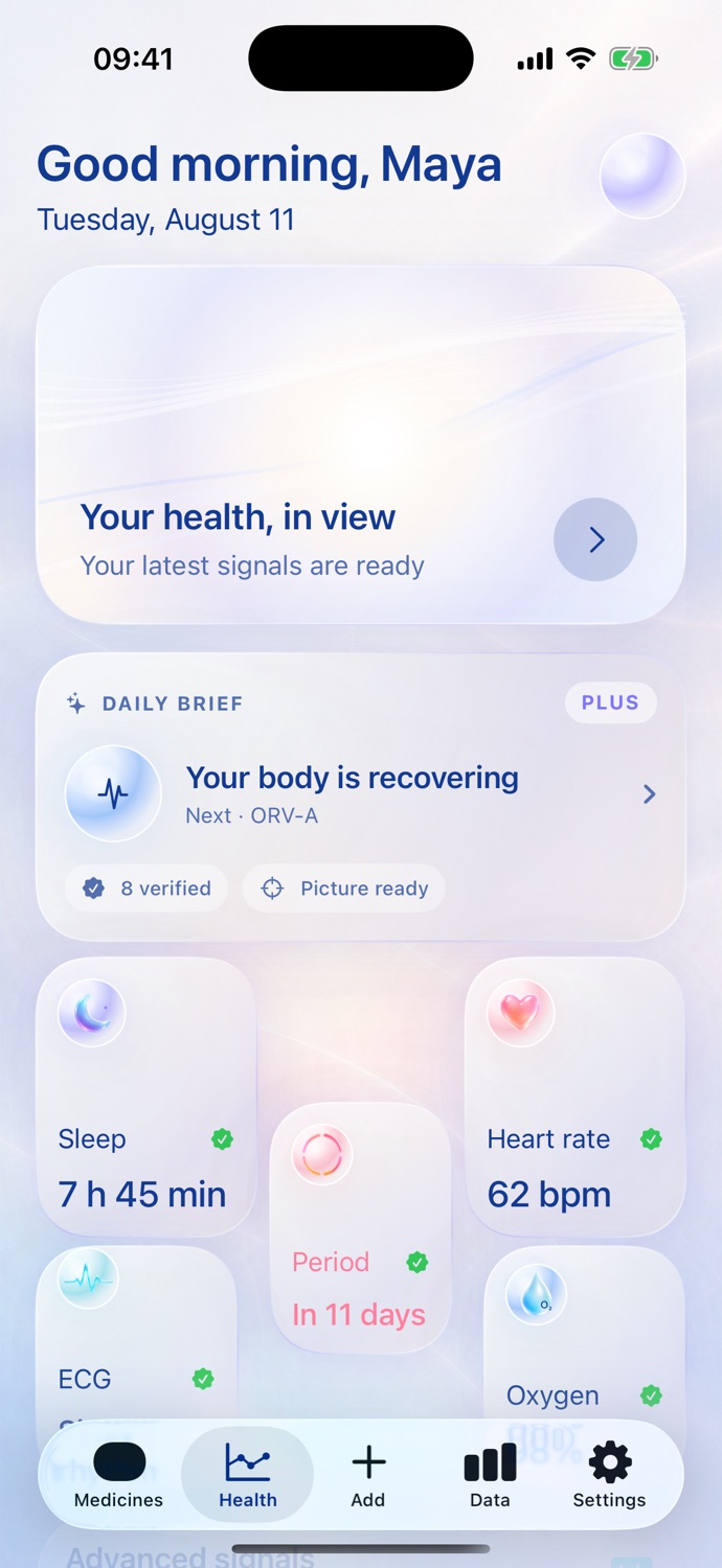 ORIVUE health overview on iPhone