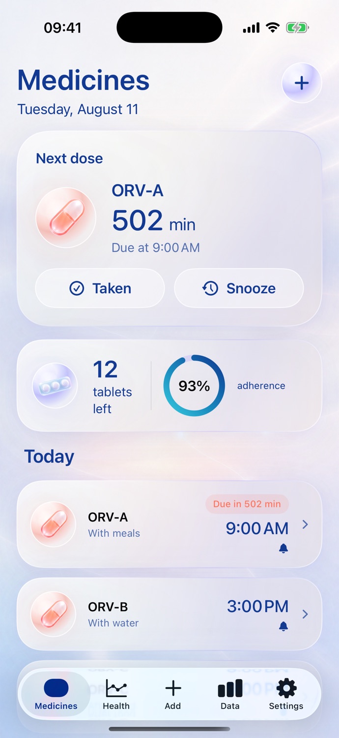 ORIVUE medicine reminders on iPhone